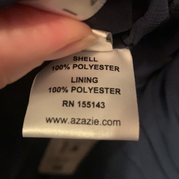 NWT Azazie Sz A10 Navy Dress W Sheer Jacket- Jeweled Pin and Zipper Garment Bag - Picture 8 of 14